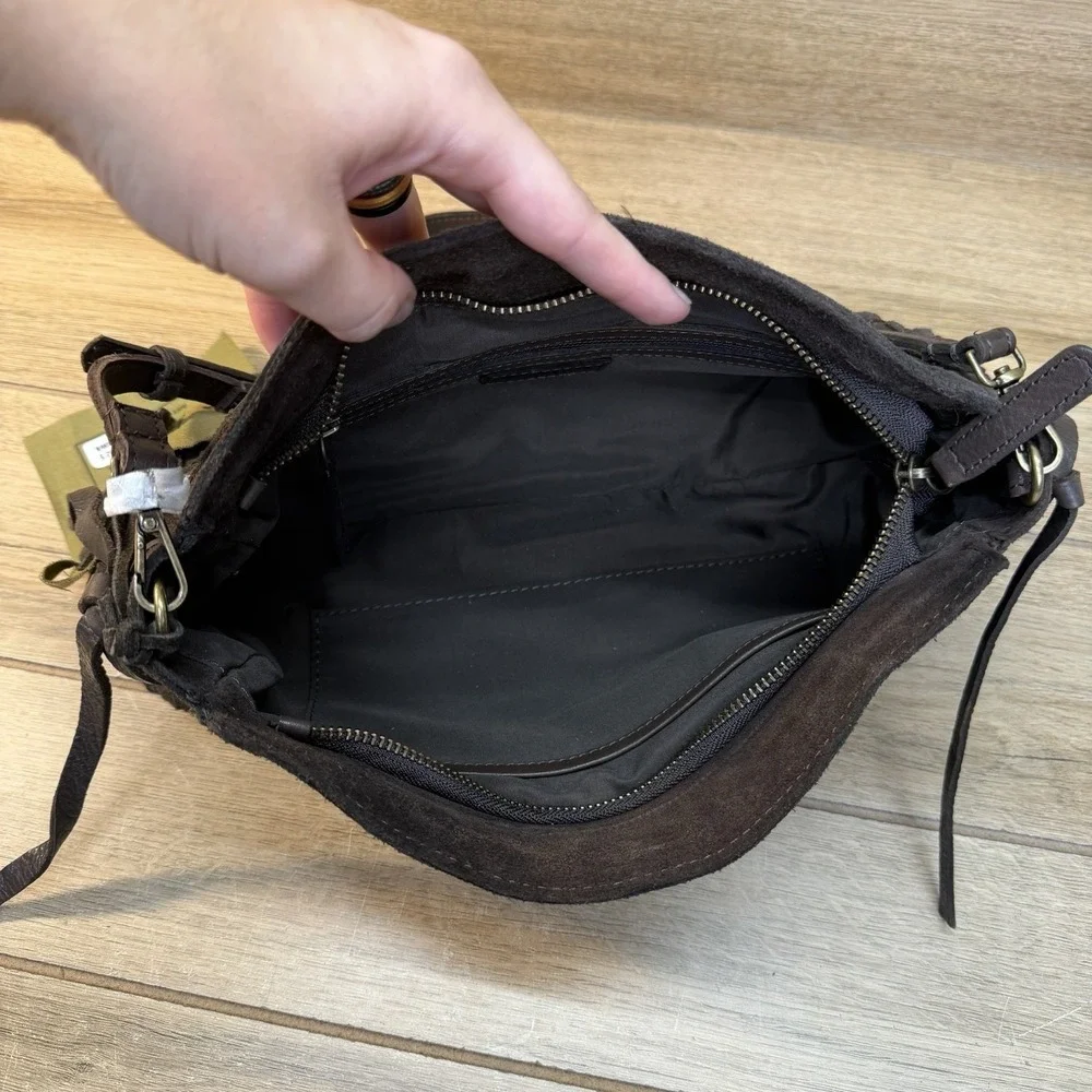 Vilenca Holland Suede Slouchy Hobo Shoulder Bag Chocolate Brown Woven Boho NWT